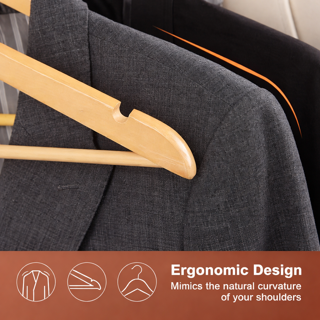 premium wooden hanger – durable, elegant & perfect for wardrobe organization Smooth finish wooden hanger for dresses