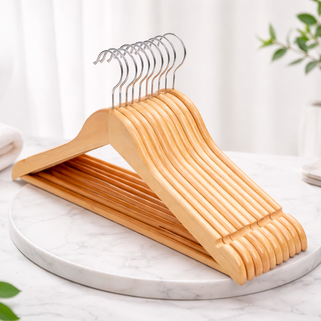 premium wooden hanger – durable, elegant & perfect for wardrobe organization Premium wooden hanger for clothes in closet