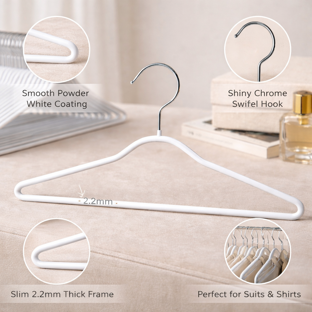 16″ 2.2mm powder white coated straight suit hanger 500pcs / ctn 16″ 2.2mm powder white coated straight suit hanger 500pcs / ctn
